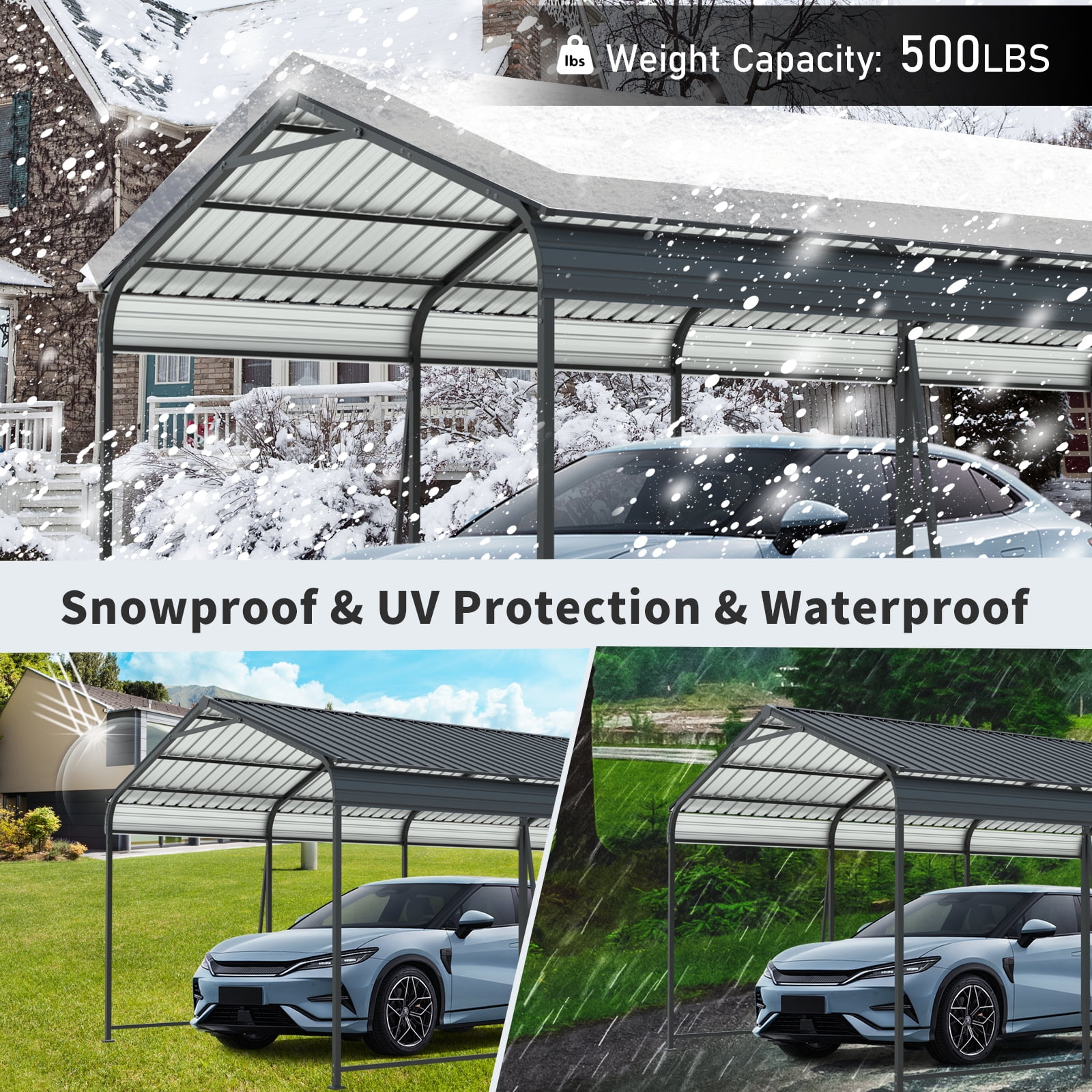 taoruifang 12x32 FT Heavy Duty Metal Carport, Galvanized Steel Frame & Roof Large Portable Garage with Vertical Stripe Design for Car Truck Boat RV, Charcoal