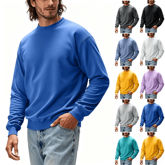 ZORYEVY Plus Size Sweatshirts for Men Long Sleeve Casual Winter Mens Sweatshirt Pullover Solid Loose Crewneck Tops