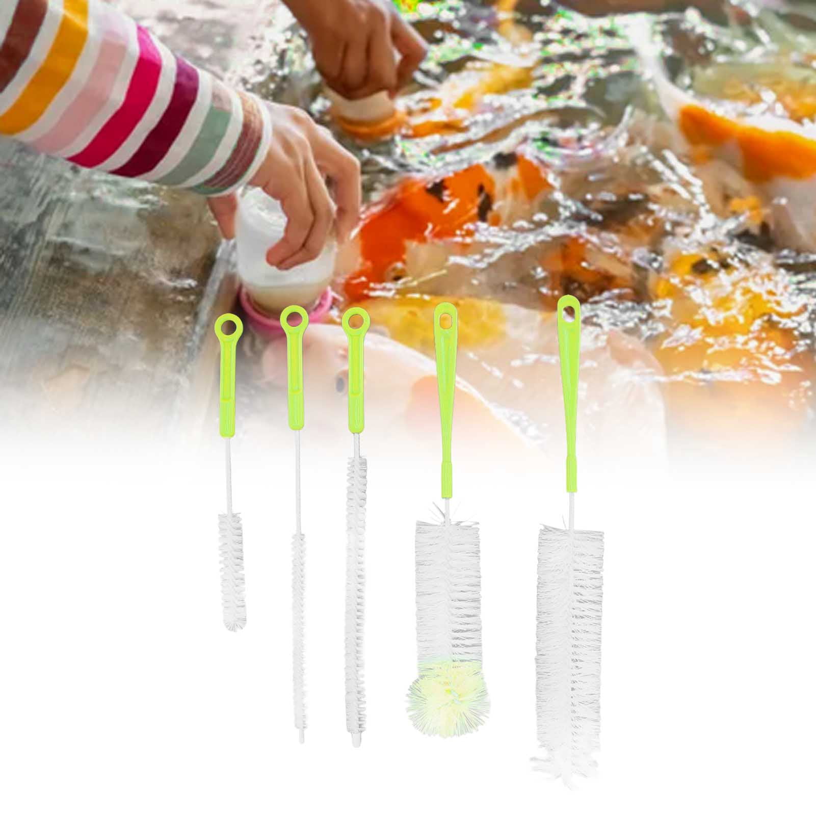 LAZIOEGR Bottle Brush Set Food Grade Long Handle 5 Types Water Bottle Cleaner for Wine Sports Bottles Hummingbird Feeders Green, 15.75 inches / 40 cm