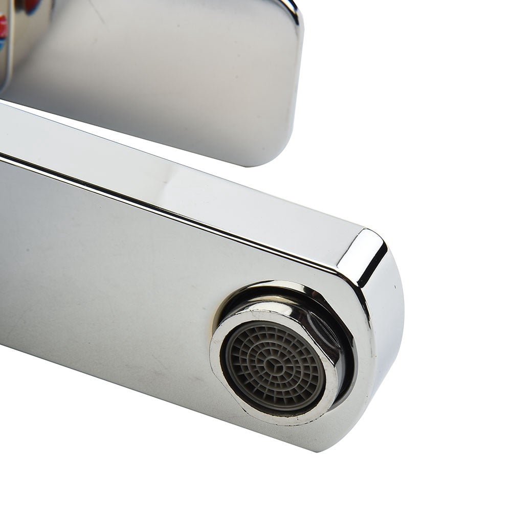 Modern Square Bathroom Basin Faucet Single Handle Mixer Tap Stainless Steel Sink Faucet with Waterfall Spout Hot and Cold Water Control Silver 170mm