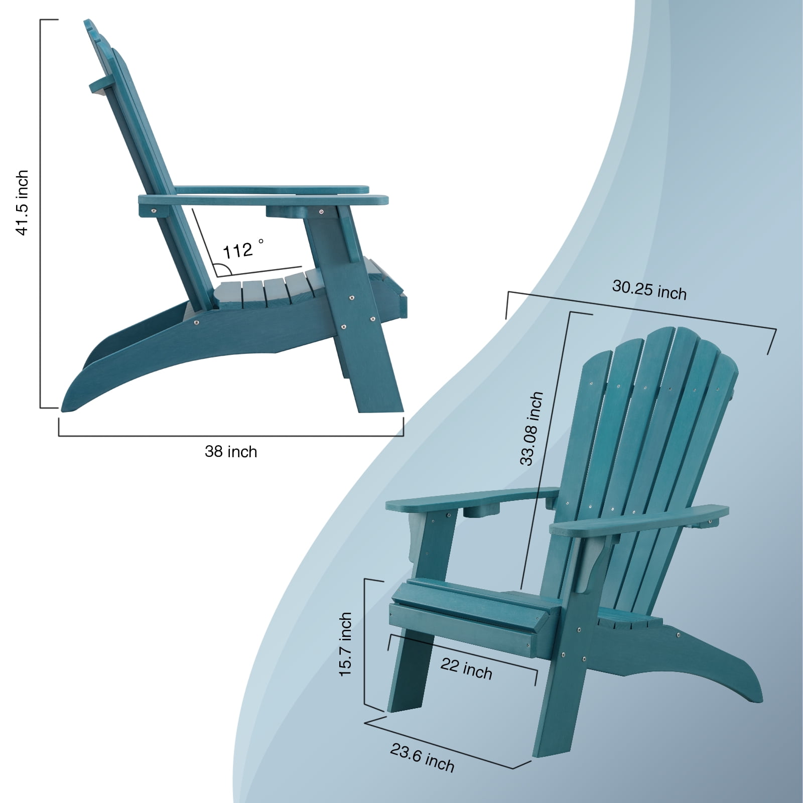 Adirondack Chair, Oversized Poly Lumber Fire Pit Chair with Cup Holder, 350Lbs Support Patio Chairs for Garden, Weather Resistant Outdoors Seating, Relaxing Gift for Father & Mother (Blue)