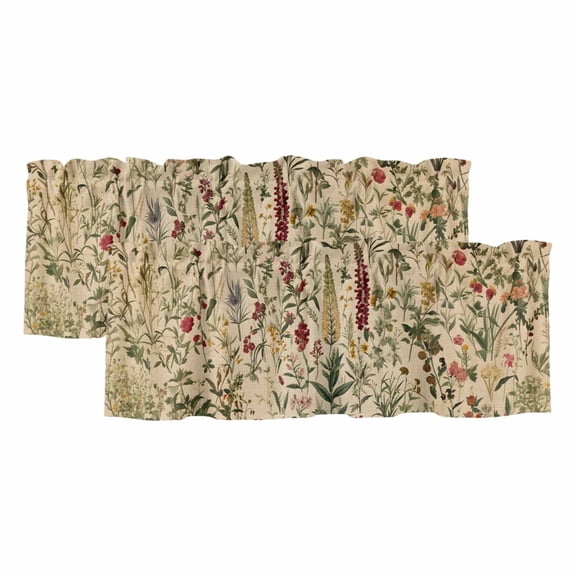 Rustic Botanical Valances for Windows, Vintage Floral Wildflower Light Filtering Kitchen Curtains, Rod Pocket Window Valance Curtains for Living Room Bedroom, 54" W x 18" L, 2 Panels