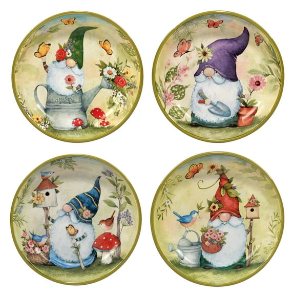 Certified International  Garden Gnomes 38 oz.  Soup/Pasta Bowls, Set of 4 Assorted Designs - 38 Oz.