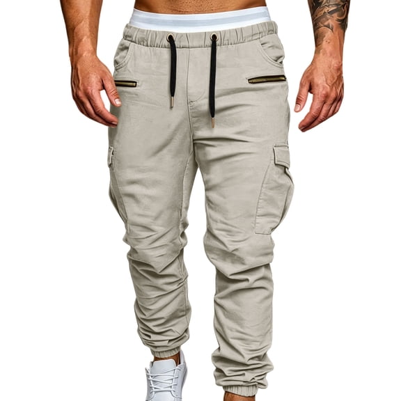 Jerdar Mens Casual Joggers Pants - Cotton Drawstring Chino Cargo Pants Hiking Outdoor Twill Track Jogging Sweatpants Pants