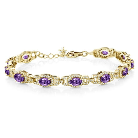 8.55 Ct Oval Purple Amethyst 18K Yellow Gold Plated Silver Bracelet