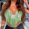 thumbnail image 2 of CUSTG Women Tank Top Trendy Sexy Sequins Slim Fit V Neck Cropped Camisole Spaghetti Strap Stylish Versatile Vest Top For Ladies Club And Party Wear,Green,One Size, 2 of 4