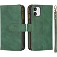 thumbnail image 2 of Wallet Case Compatible with iPhone 12 Mini,[6 Card Slots] [Wrist Strap] [Stand Feature] Detachable 2 in 1 Magnetic Zipper Leather Slim Cover Case for iPhone 12 Mini,5.4 inch Green, 2 of 16