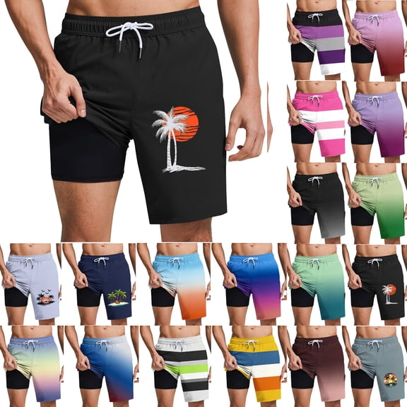 Xcmzpl Men's Swim Trunks Hawaiian Bathing Suit with Liner Drawstring Elastic Waist Baggy Swimsuits Beach Shorts with Pockets