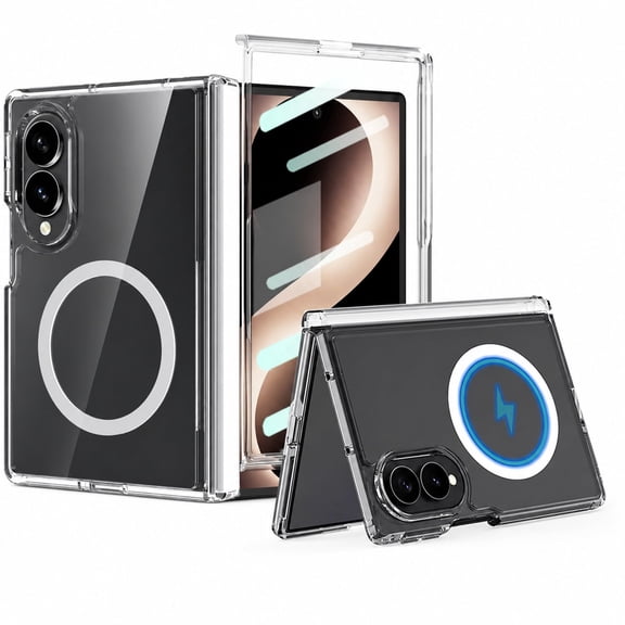 Dteck Magnetic for Samsung Galaxy Z Fold 8 Case with Hinge Protection, Compatible with MagSafe, Slim Full Body Shockproof Clear Cover with Built-in Screen Protector