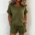 thumbnail image 2 of WAYUTE Womens Shorts Set Casual 2 Piece Outfit Short Sleeve Round Neck Top and Shorts Solid Color Breathable Soft Blend Summer Outfit Sets, 2 of 4
