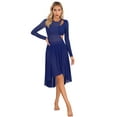 thumbnail image 5 of Doomiva Women Lyrical Dance Dress Long Sleeve Asymmetrical Hem Modern Contemporary Dance Dress Navy Blue XL, 5 of 7