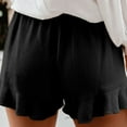 thumbnail image 5 of YYDGH Womens Summer Beach Drawstring Ruffle Hem Shorts Elastic Waist Solid Color Casual Shorts Pants with Pockets Black S, 5 of 9