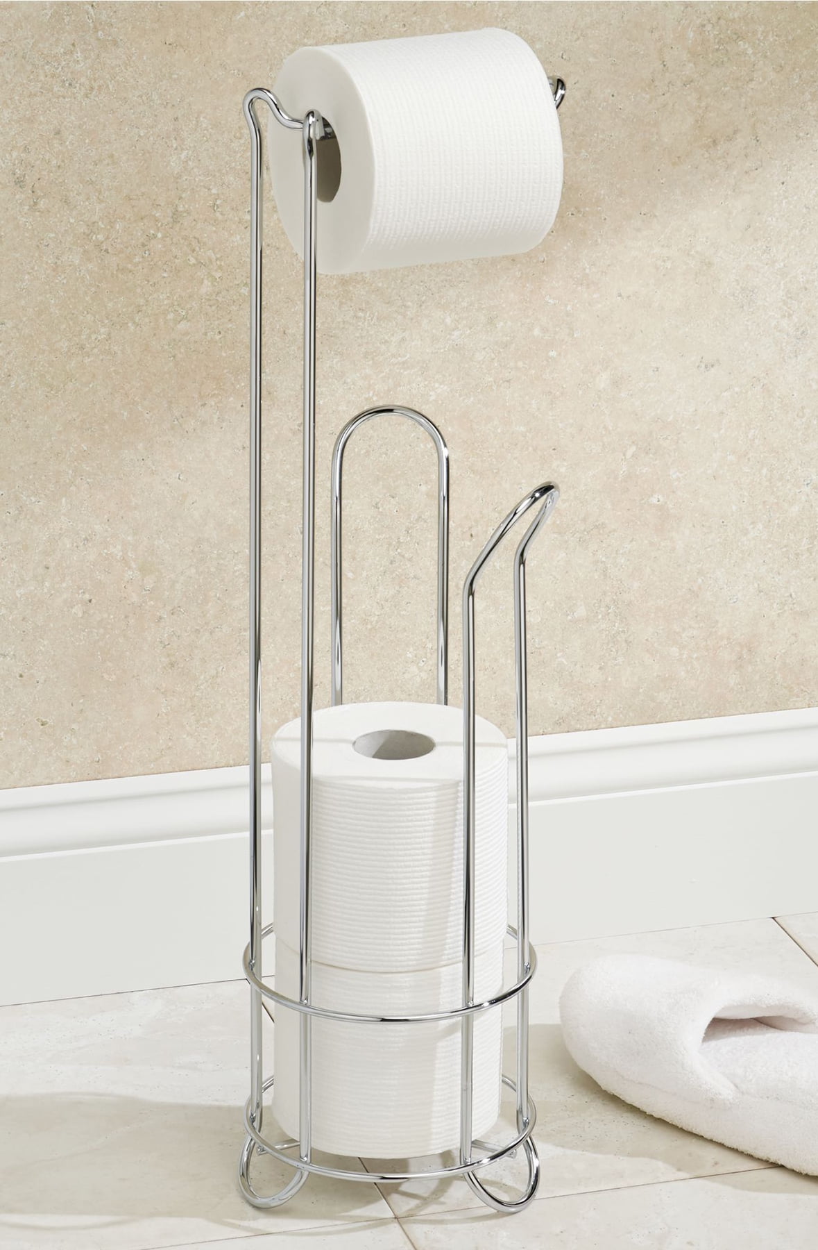3 Rolls mDesign Metal Toilet Paper Holder Stand Chrome Dispenser with Shelf
