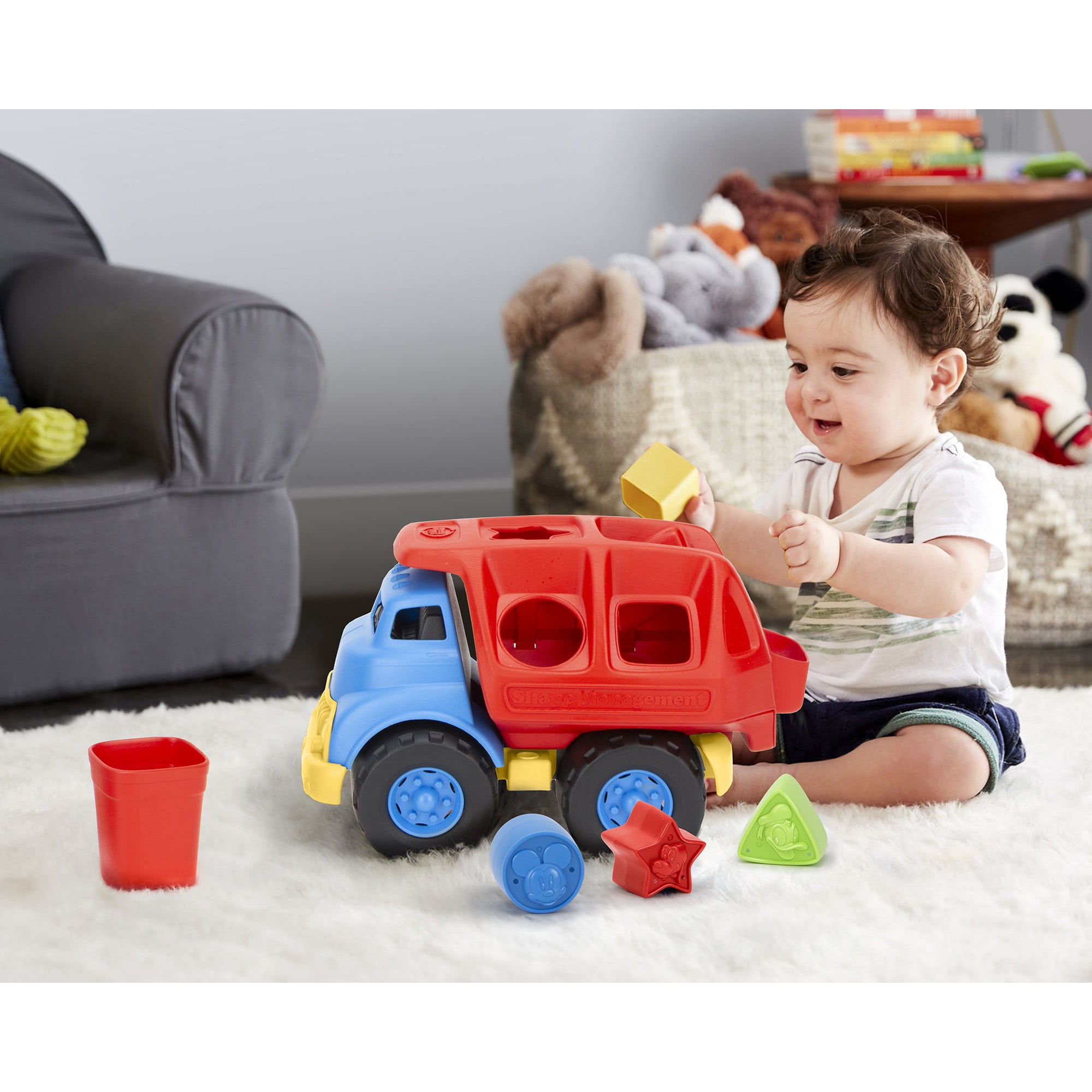 Green Toys: Disney Baby - Mickey Mouse & Friends Shape Sorter Truck - 6pc Color & Shape Learning Toy Vehicle, Recycled Plastic, Kids Toddler Ages 6mo+