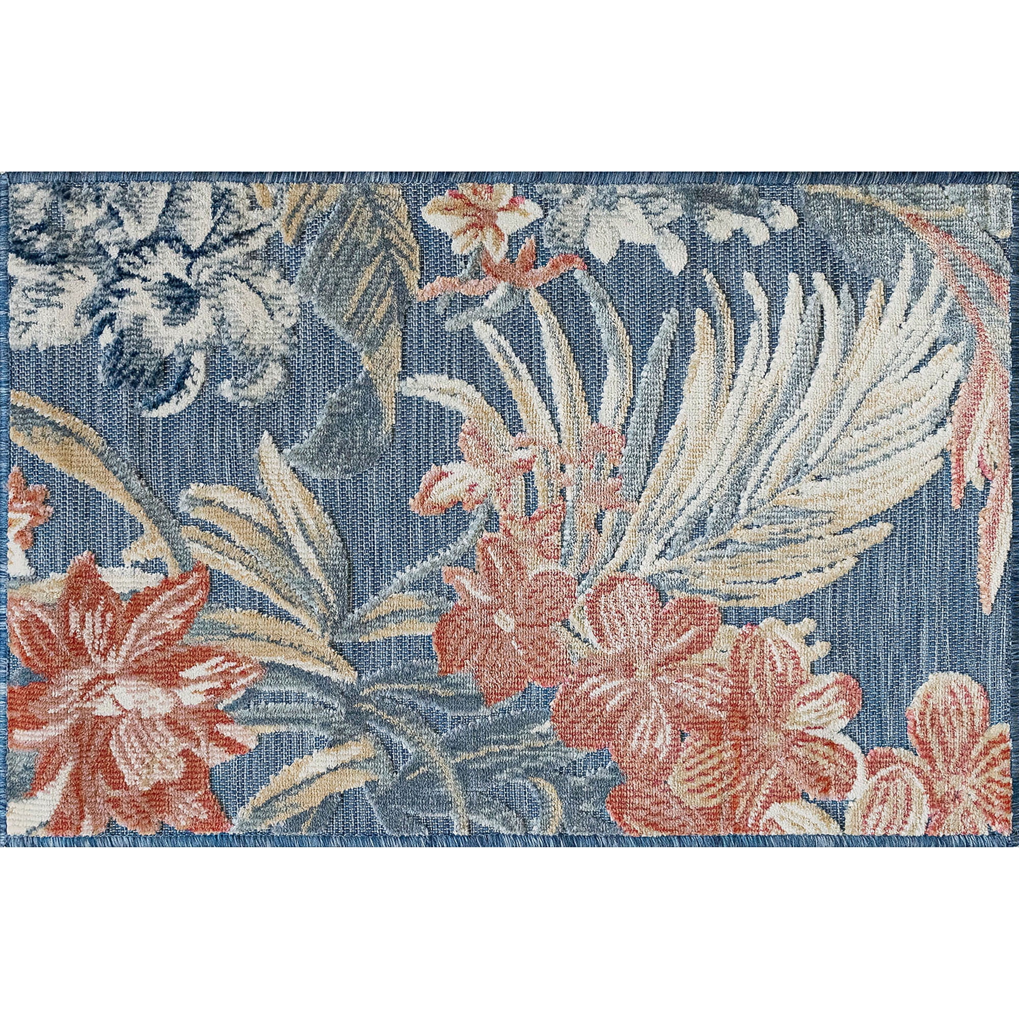 2x3 Water Resistant, Small Indoor Outdoor Rugs for Patios, Front Door Entry, Entryway, Deck, Porch, Balcony | Outside Area Rug for Patio | Blue, Floral | Size: 1'11'' x 3'