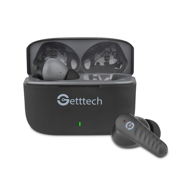 Audifonos in-ear Getttech GUE-T8PBL-BG Bluetooth USB C Microfono dual, tecnologia ENC, cancelación de ruido, Sonido Hi-Fi, Control tactil, Carga rápida, almohadillas 3 tamaños, Negro con gris