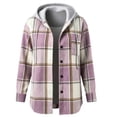 thumbnail image 6 of Bzdzmqm Womens Fall Winter Hooded Plaid Shacket Button Down Casual Loose Long Sleeve Oversized Coat for Women Trendy Outerwear with Pockets for Daily Wear, Purple XL, 6 of 6