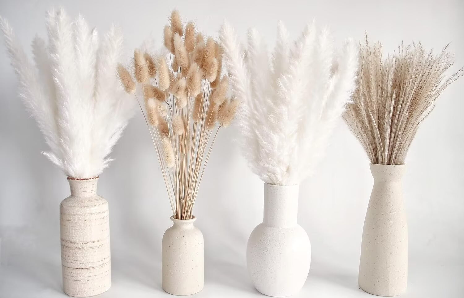 Pakyozj Natural Dried Pampas Grass Decor, White Pampas Grass， Bunny Tails Dried Flowers, Reed Grass Bouquet for Wedding Boho Flowers Home Table Decor, Rustic Farmhouse Party