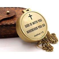 ROORKEE INSTRUMENTS (INDIA) A NAUTICAL REPRODUCTION HOUSE RII GOD is with You Wherever You GO Joshua 1:9 Engraved Compass, Confirmation Gift Ideas, Baptism Gifts…