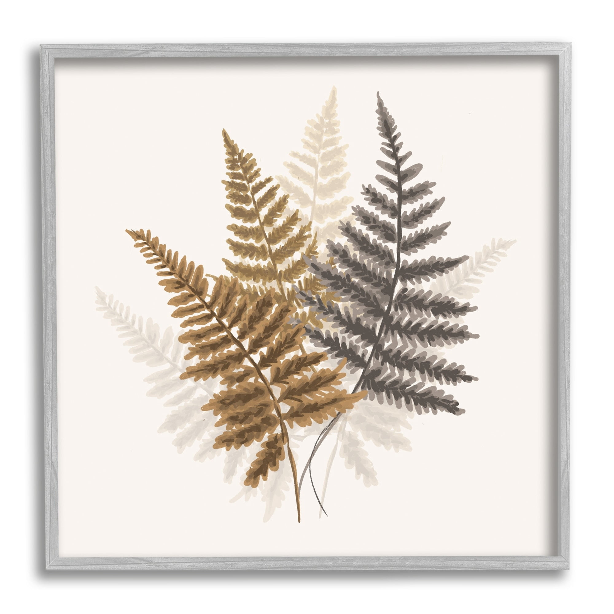 Stupell Industries Layered Fern Leaves Soft Botanical Earth Tones Graphic Art Gray Framed Art Print Wall Art, Design by House of Rose