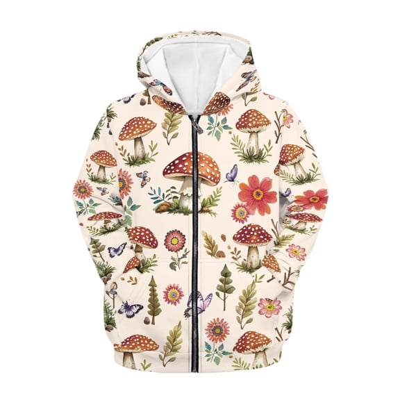 chaqlin Mushroom Hoodies for Girls 6-7 Trendy Y2K Zip Up Hoodie Sweatshirts Kids Long Sleeve Jacket Causal Running Workout Sports Top with Pocket