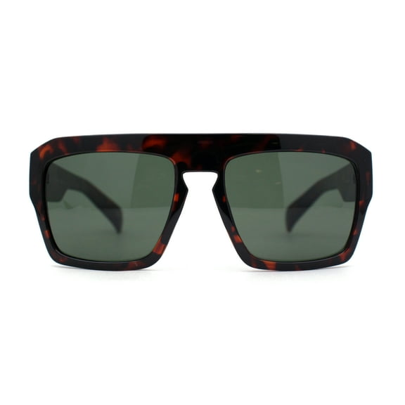 Mens Flat Top Rectangle Keyhole Thick Plastic Mobster Sunglasses Tortoise - Green