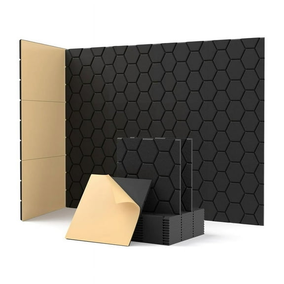 12 Pack Soundproof Wall Panels Self Adhesive Acoustic Wall Panels for Wall,Studio, Home and Office Black