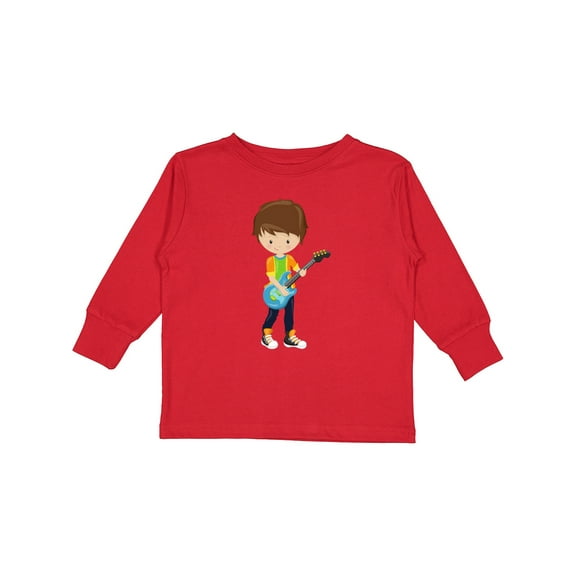 Inktastic Rock Boy, Brown Hair, Guitar Player, Band, Music Boys Long Sleeve Toddler T-Shirt