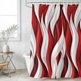 thumbnail image 6 of Red White Moire Shower Curtain Set - Long 72" x 84" Washable Bathtub Curtain with 12 Hooks, Modern Abstract Art Waterproof Fabric Stall Shower Curtains for Bathroom/Bathtub Décor, 6 of 6