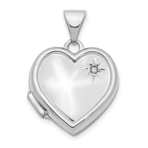 Quality Gold XL740 14K White Gold with Diamond 16 mm Heart Locket Pendant