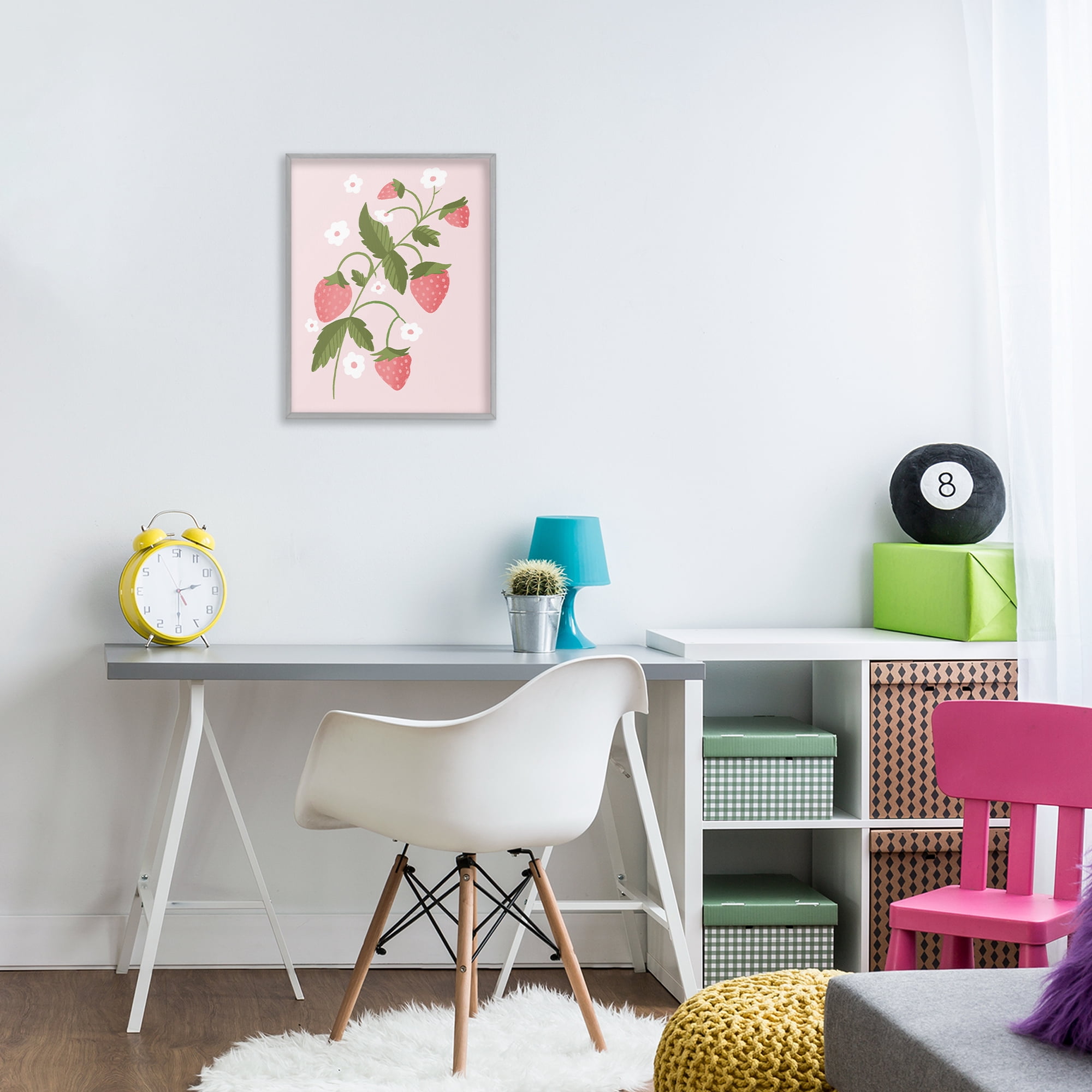 Stupell Industries Pastel Strawberries Branch Gray Framed Giclee Art, design by Paige Sredenschek