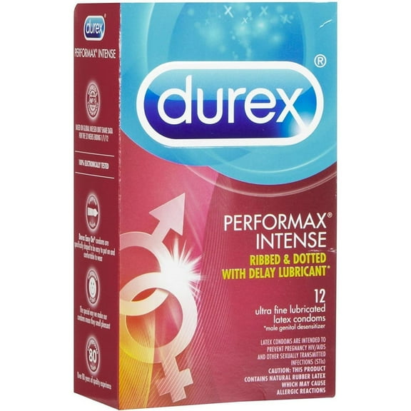 Durex Performax Intense Lubricated Latex Condoms-12 ct