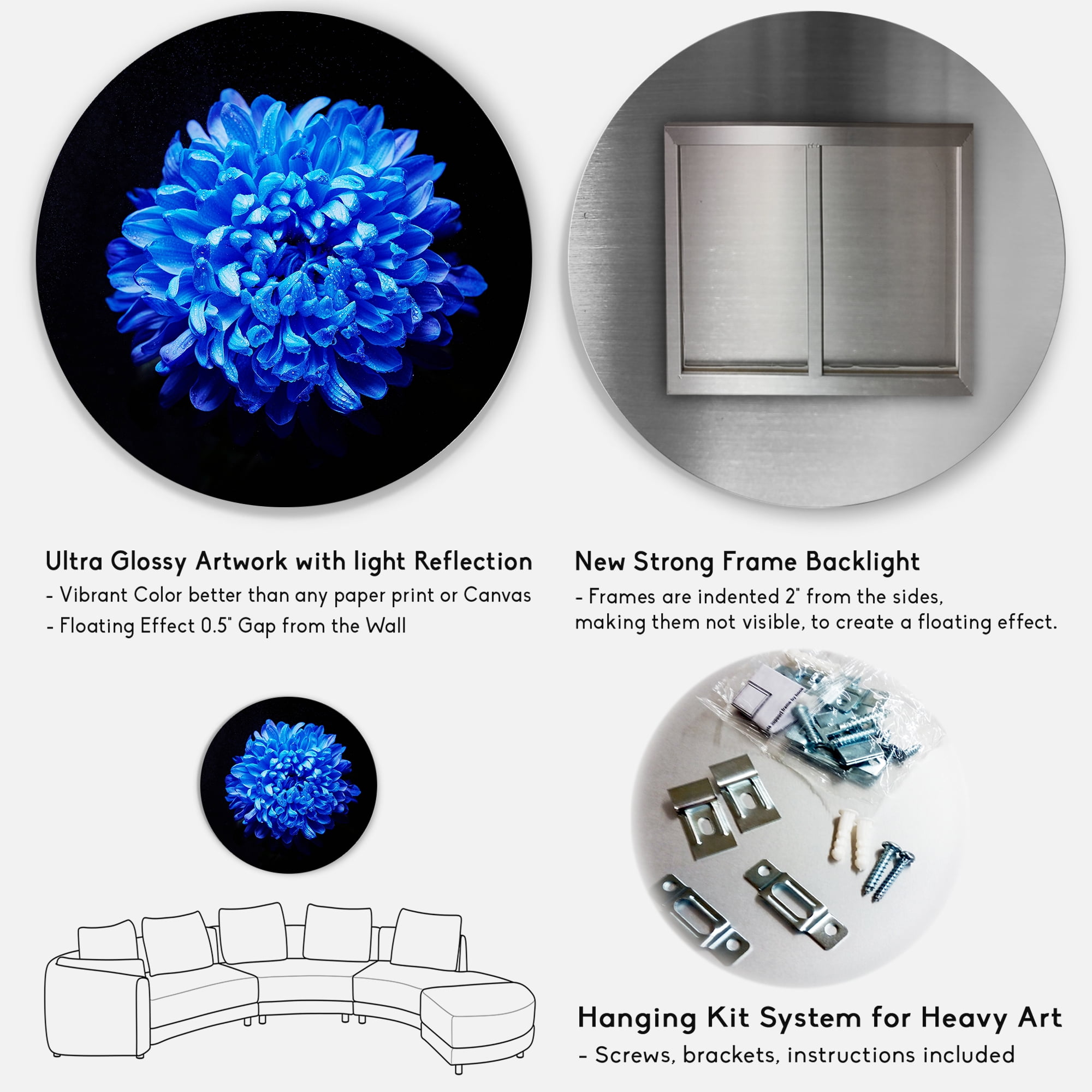 Designart 'Dew Drops on Blue Aster ' Traditional Circle Metal Wall Art 23x23 - Disc of 23