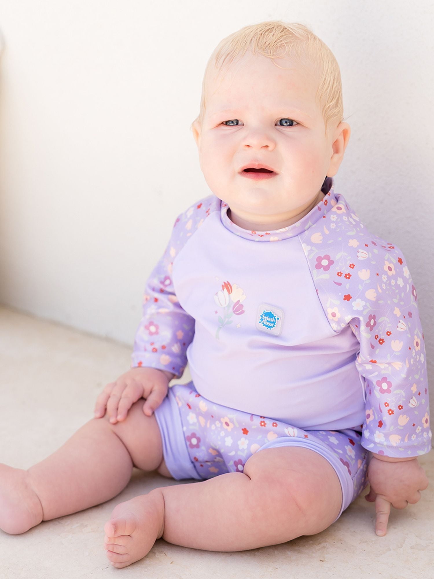 Splash About Happy Nappy Sunsuit with swim diaper, Lilac Spring, 12-24 Months
