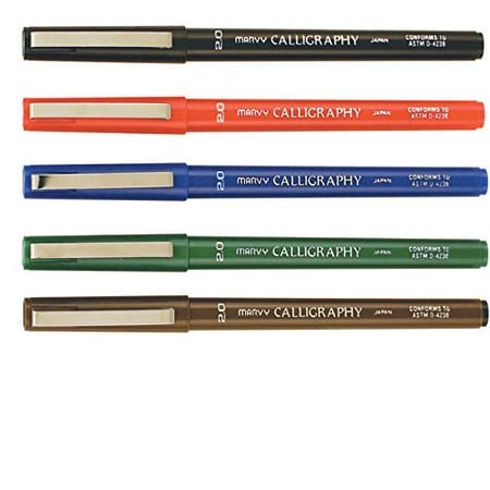 Marvy 1401873 Calligraphie Marqueur Permanent, Sans Acide à Base d'Eau Non Toxique, Pointe Fine de 2 mm, Couleur Assortie