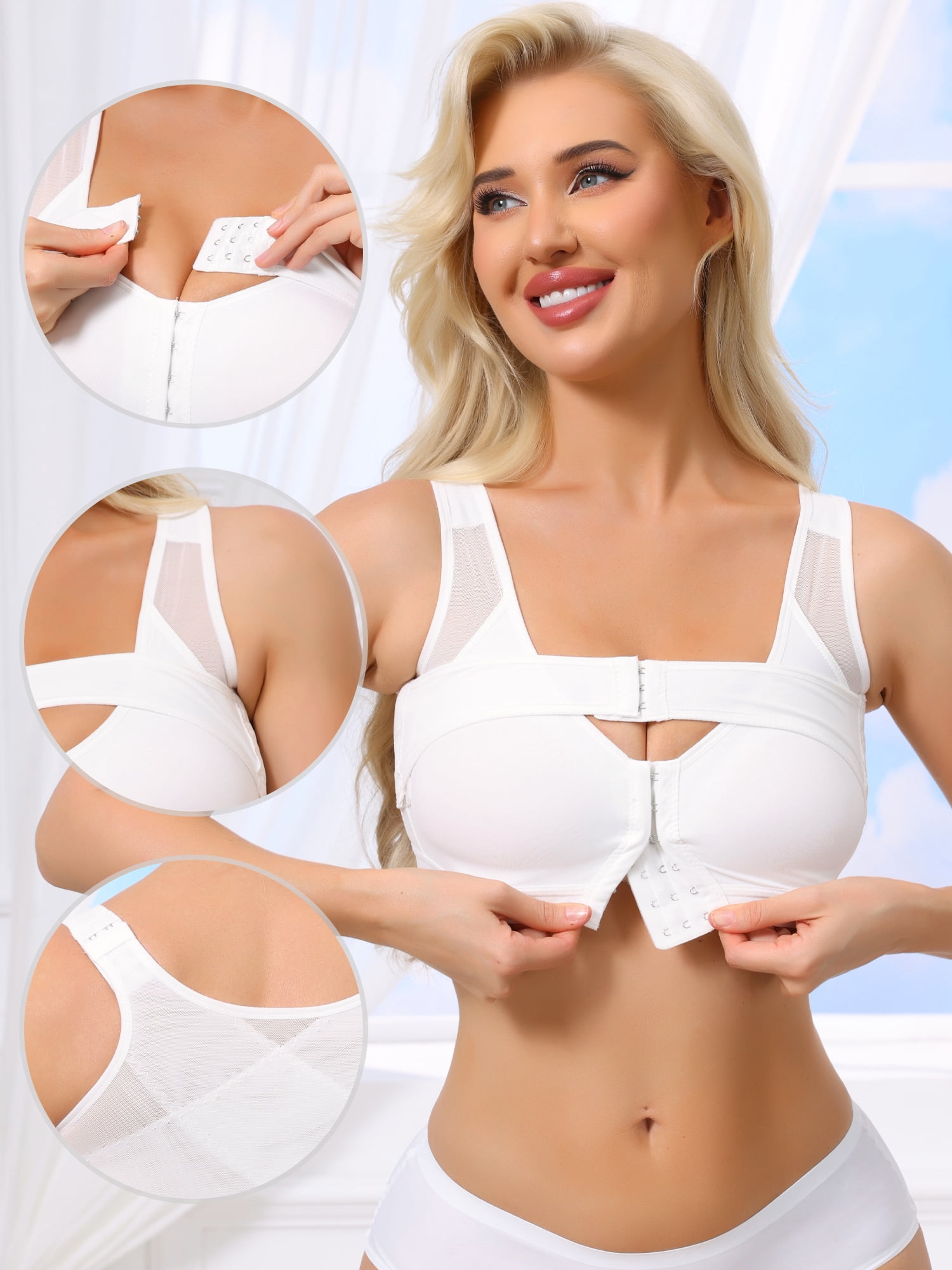DARING DIVA Women's Front Closure Wireless Back Support Bra XX-Large White