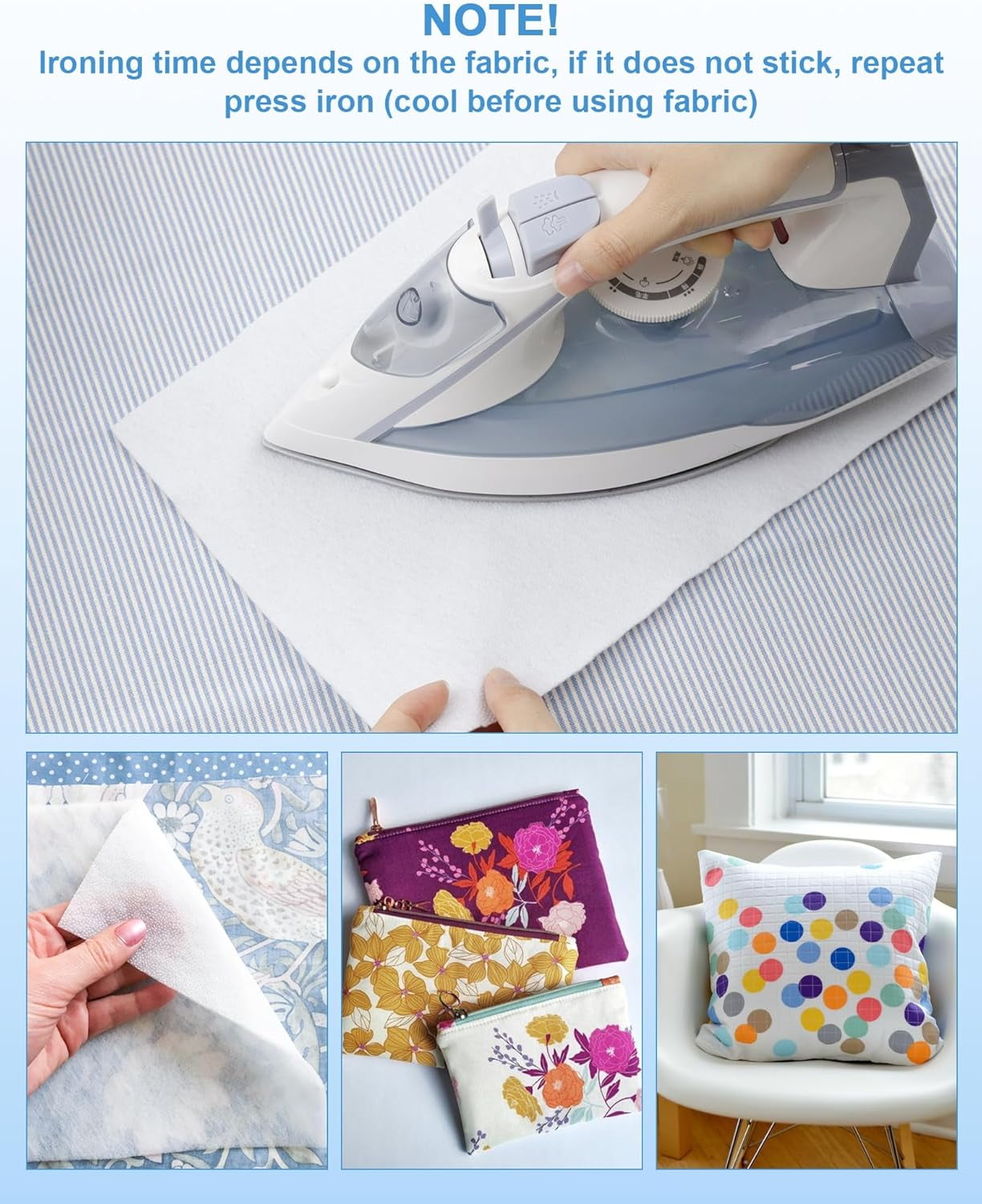 Iron-On Fusible Fleece Interfacing: 11.8 Inches x 10 Yards Lightweight One-Sided Loft Iron On Fusible Fleece White for Quilting Tote Bags and Home Decor