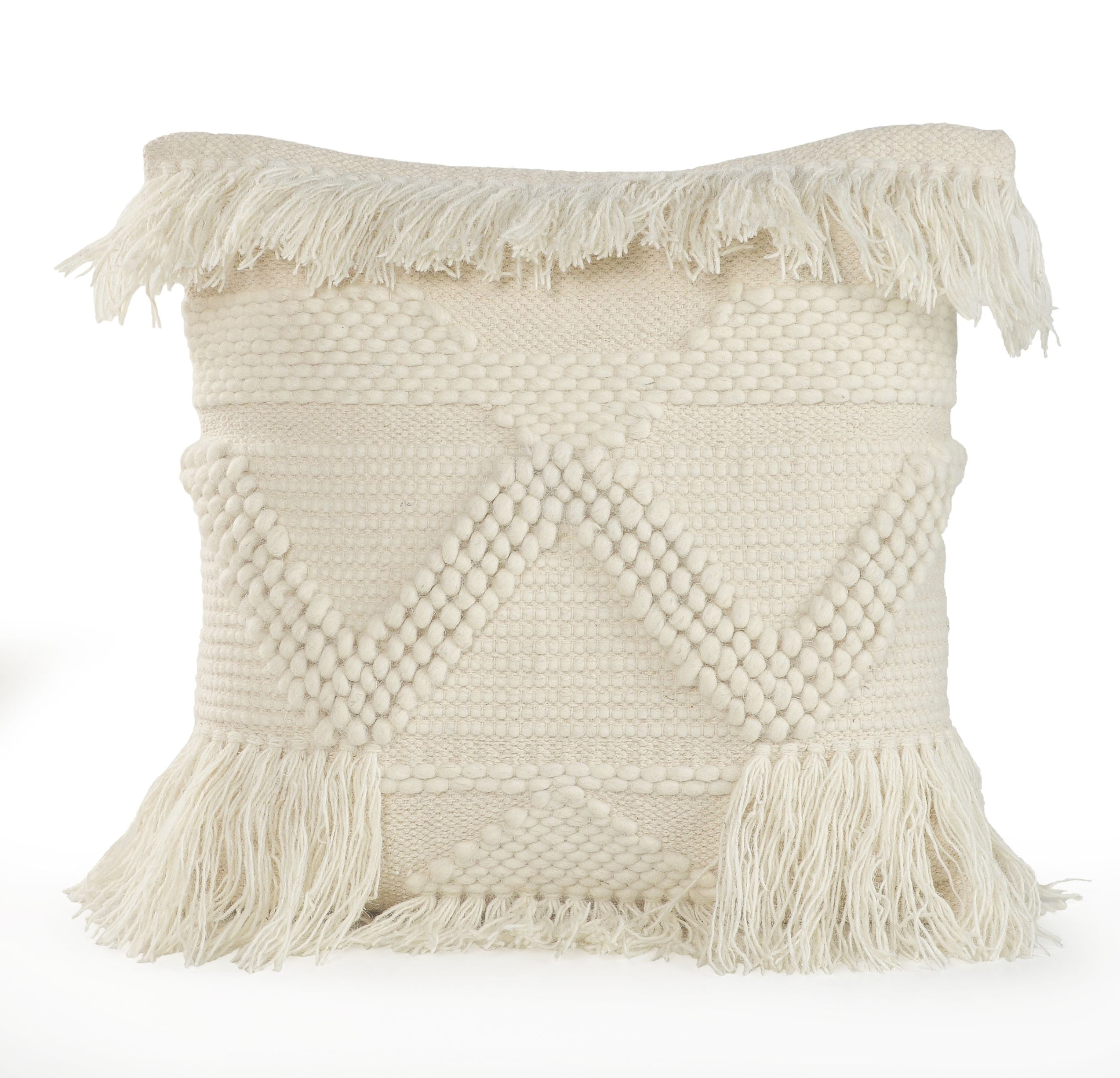 LR Home Easy Fit Ivory 20" x 20" Textured Fringe Throw Pillow