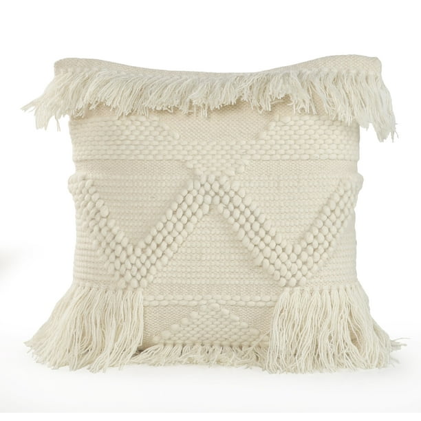 LR Home Easy Fit Ivory 20" x 20" Textured Fringe Throw Pillow - Walmart