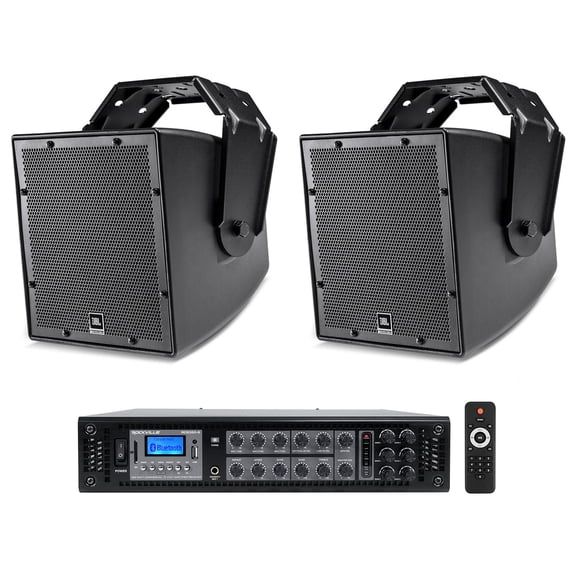 (2) JBL AWC62-BK 6.5" 120 Watt Black Indoor/Outdoor 70V Commercial Speakers Amp