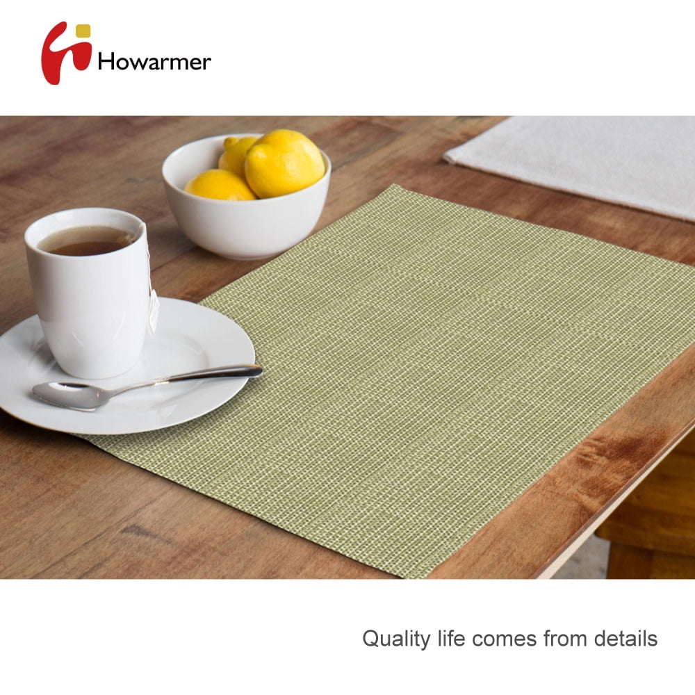 Howarmer Woven Placemats for Dining Table, Wipe Clean Vinyl Placemats Table Pad, Heat Resistant