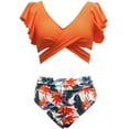 thumbnail image 3 of SWSMCLT Women's Swimsuit 2 Piece Swimming Short Sleeve Sexy Bathing Suit Cheeky Beach Summer Ruffled Bikini Orange Medium, 3 of 4