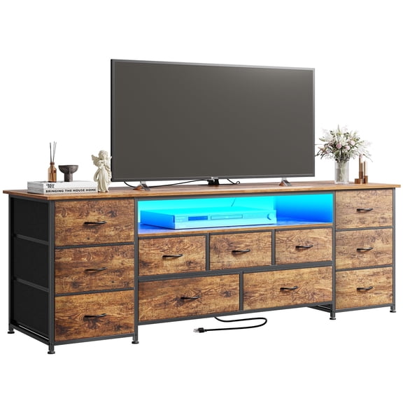 Amadwell Large TV Stand for 65, 70 Inch TVs, 11 Drawers with Power Outlets & LED Lights, 63 inch Entertainment Center