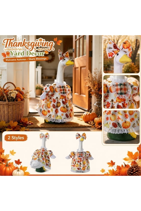 Thanksgiving Porch Goose Outfits for 23 Inch Lawn Goose Clothes Fall Autumn Harvest Pastoral Outfit Set for Large White Cement Goose Holiday Yard Decor