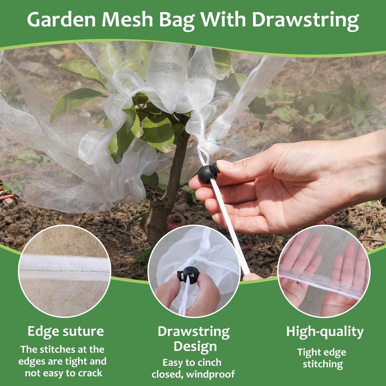 4PCS Netting for Garden Protection, BlueberryBush Netting Cover Insect Bird Barrier Mesh, TomatoProtective Cover with Drawstring Garden MeshNetting for Vegetables, Fruits, Trees, 2.7Ft x3.3Ft