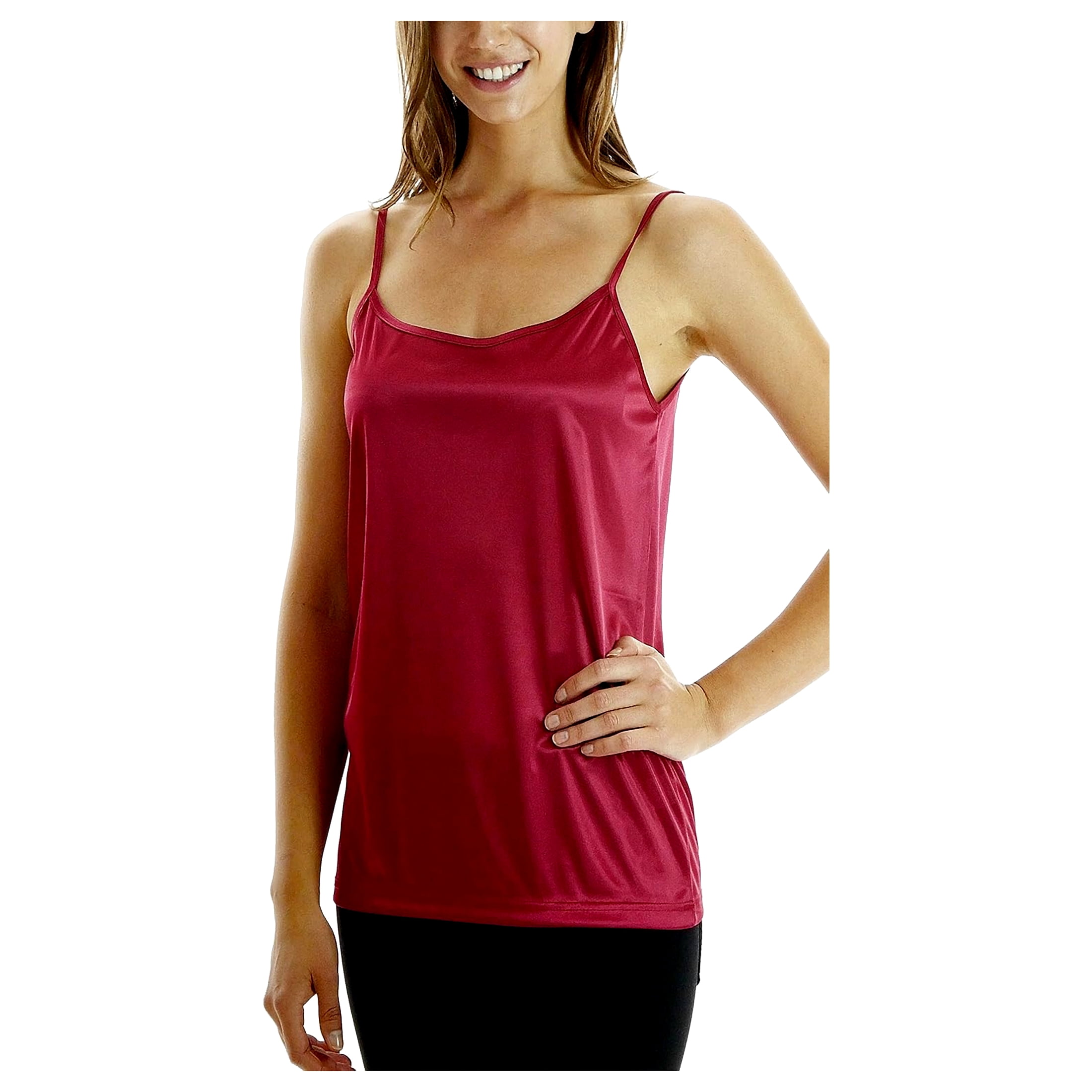 [Shop Lev] Women's Basic Satin Full Slip Top Camisole (WINE, MEDIUM)