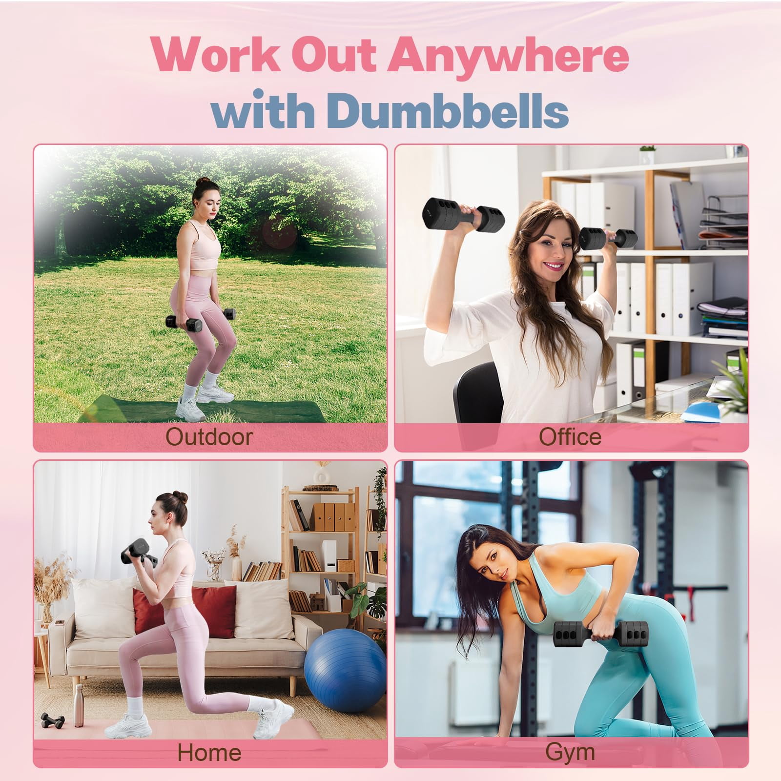 Adjustable Dumbbell Set Of 2  4 In 1 Free Weights Dumbbells For Women With Fast Adjustment Each 2lb 3lb 4lb 5lb Hand Home Gym & Outdoor Exercise