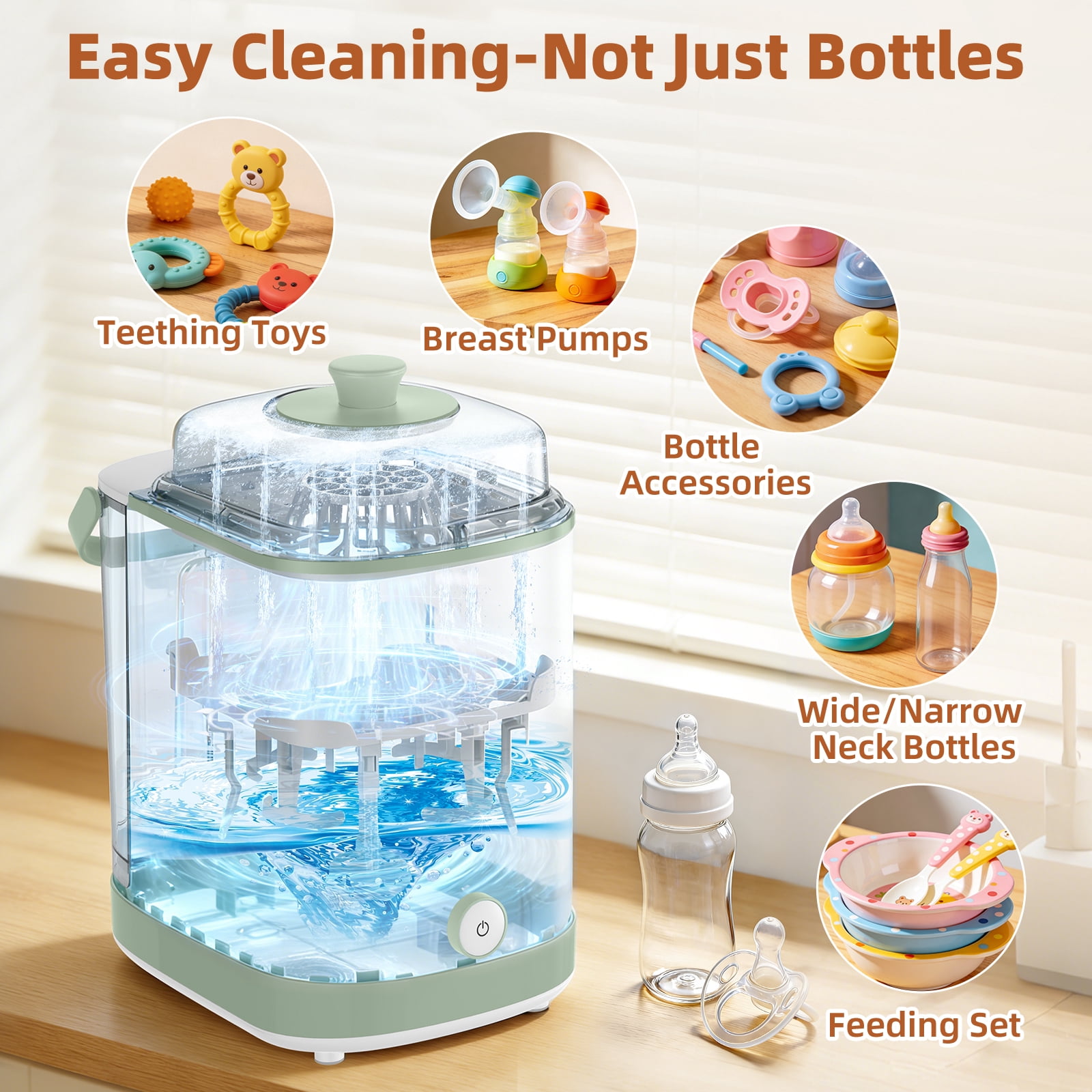 Dushany All-in-One Baby Bottle Washer Sterilizer Dryer, Countertop Machine for Bottles & Pump Parts, Replaces Hand Washing, White