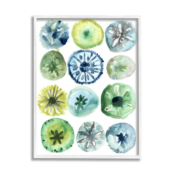 Stupell Industries Nautical Sea Urchin Abstract Assortment Blue Green Yellow Nature Painting White Framed Art Print Wall Art, 16 x 20