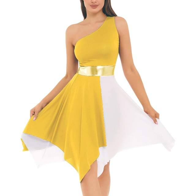 Ocealan Robe de Danse Lyrique Sans Manches pour Femmes Costume Moderne Contemporain Robe de Scène Jaune m